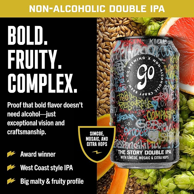 Go Brewing - IPA 12 Mixed Pack - Non Alcoholic Beer - Small Batch Brew - Low Calorie Drink - Featuring Double IPA, Disarm Hazy, Grapefruit & Tropical IPA - Low-Calorie, NA Brew (12 oz, 12 Pack)