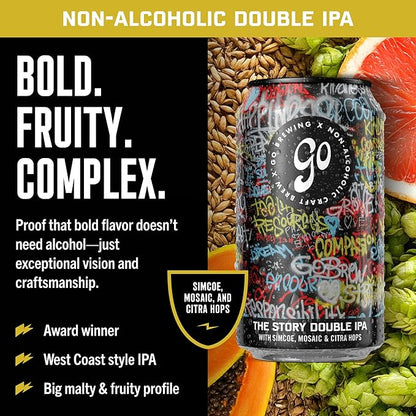 Go Brewing - IPA 12 Mixed Pack - Non Alcoholic Beer - Small Batch Brew - Low Calorie Drink - Featuring Double IPA, Disarm Hazy, Grapefruit & Tropical IPA - Low-Calorie, NA Brew (12 oz, 12 Pack)