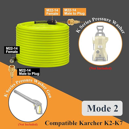 M MINGLE Pressure Washer Hose 50 FT x 1/4", Kink Resistant Power Washer Hose with M22-14 Male Thread to Plug, Compatible with Karcher K2 K3 K4 K5 K6 K7, 3600PSI