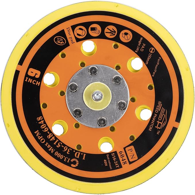 6 inch with 48 Holes Hook and Loop Backing Pad for Air Sander Polisher, 5/16"-24 Thread Max 13000RPM, Pack of 1