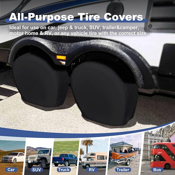 Explore Land Tire Covers 4 Pack - Tough Wheel Protector for Truck, SUV, Trailer, Camper, RV Universal Fits Tire Diameters 39''-42'', Black