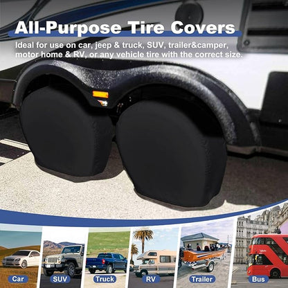 Explore Land Tire Covers 4 Pack - Tough Wheel Protector for Truck, SUV, Trailer, Camper, RV Universal Fits Tire Diameters 35''-38.75'', Black