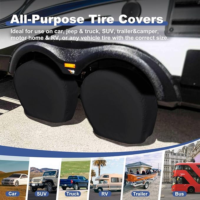 Explore Land Tire Covers 4 Pack - Tough Wheel Protector for Truck, SUV, Trailer, Camper, RV Universal Fits Tire Diameters 32-34.75 inches, Black