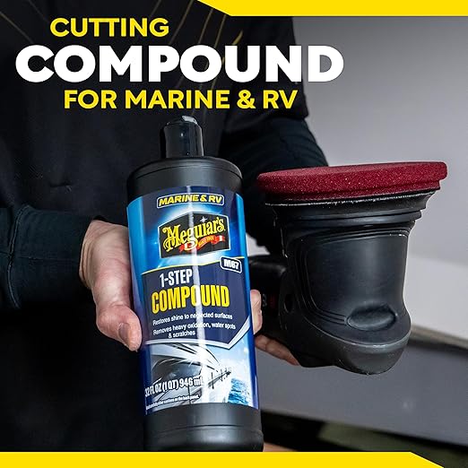 Meguiar’s Marine/RV One Step Compound, M6732, Removes Oxidation, Stains, Scratches, and Water Spots, Restores Color and Shine to Fiberglass Gel Coat Finishes, Christmas Gift Ideas for Car Dads, 32 Oz