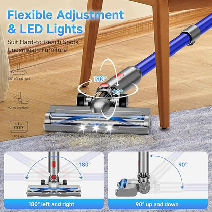 Vaconly Cordless Vacuum Cleaner, 8 in 1 40Kpa 55Mins,Lightweight Vacuum Cleaners for Home, Stick Vacuum with Anti-Tangle Brush,Wall Mount, Rechargeable Cordless Vacuum for Floor/Sofa/Pet Hair, Blue