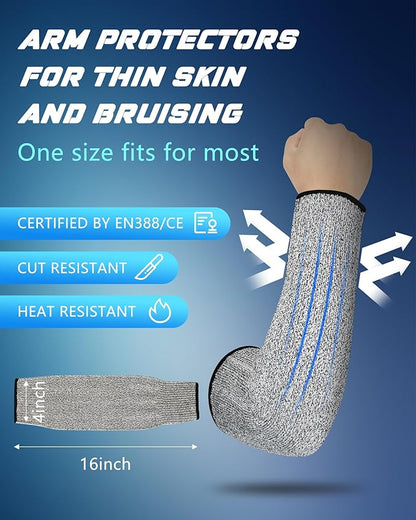 Geyoga 2 Pairs Arm Sleeves Guards Arm Protectors for Thin Skin and Bruising Protective Cut Resistant Sleeves for Men Women(Large,Hppe,Gray, Blue)