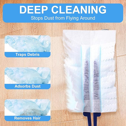 Duster Refills,Disposable dusting Brush Set Compatible with Swiffer Duster Refills for Furniture,Ceiling Fans, Electronics (Blue, 40 PCS)