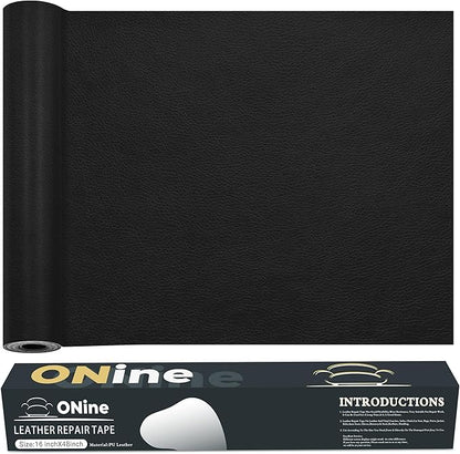 ONine Leather Repair Patch，Leather Repair Tape, 16 x 48 inches Leather Repair Patch for Furniture,Vinyl Repair kit，Leather Couch Patch，for Sofas, Furniture, car Seats(Black)