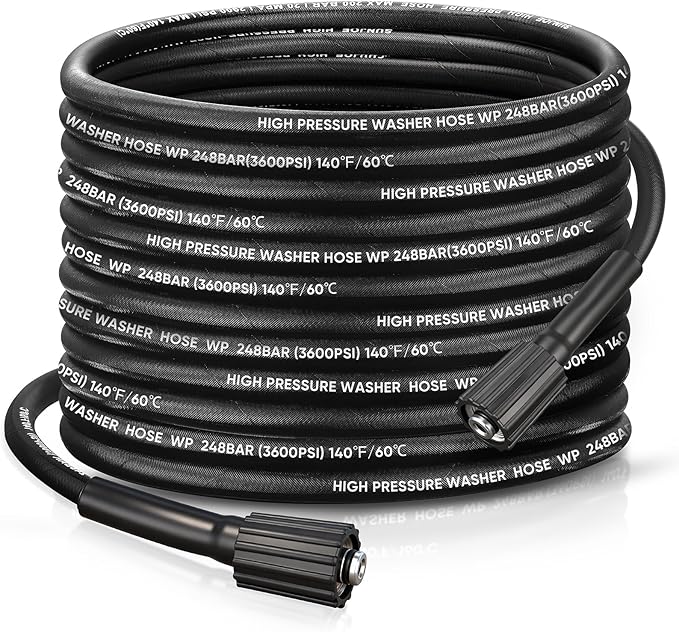 50FT Steel Wire Braided Washer Hose – Kink-Resistant, 248Bar / 3600 PSI, Burst-Resistant Replacement Hose with M22 Fittings – Compatible with Ryobi, Greenworks, Troy-Bilt, Most Power Washers.