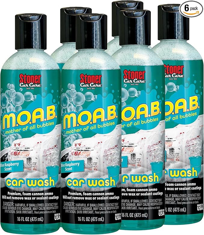 Stoner Car Care 91603-6PK 16-Ounce Mother Of All Bubbles M.O.A.B. High Foaming Car Wash For Foam Cannons, Foam Guns, Bucket Washes Safe on Car Wax and Sealant Coatings, Blue Raspberry Scent, Pack of 6