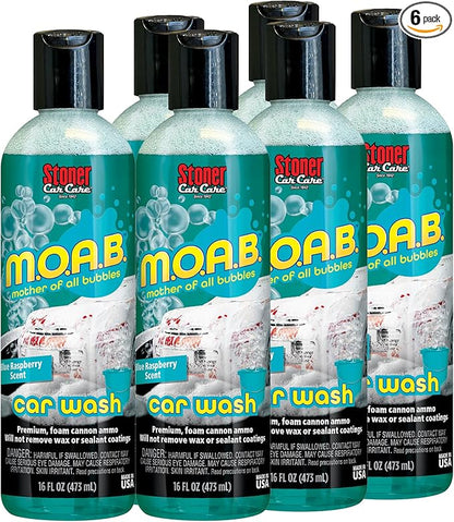 Stoner Car Care 91603-6PK 16-Ounce Mother Of All Bubbles M.O.A.B. High Foaming Car Wash For Foam Cannons, Foam Guns, Bucket Washes Safe on Car Wax and Sealant Coatings, Blue Raspberry Scent, Pack of 6
