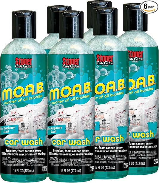 Stoner Car Care 91603-6PK 16-Ounce Mother Of All Bubbles M.O.A.B. High Foaming Car Wash For Foam Cannons, Foam Guns, Bucket Washes Safe on Car Wax and Sealant Coatings, Blue Raspberry Scent, Pack of 6