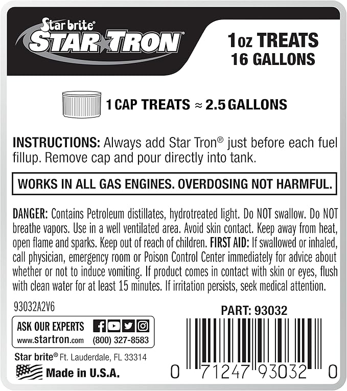 STAR BRITE Star Tron Enzyme Fuel Treatment - Concentrated Gasoline Formula - 1 oz. Treats 16 Gallons - 32 OZ (093032)