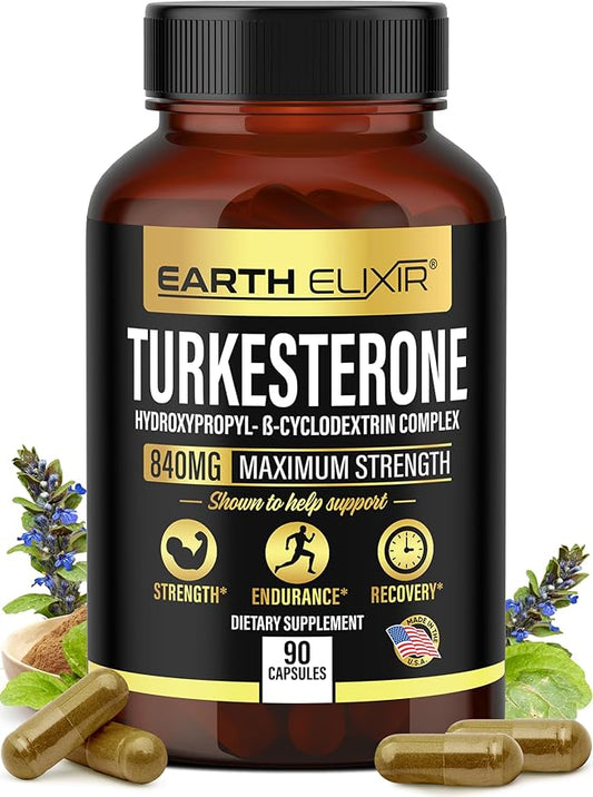 Turkesterone 840 mg – Natural Testosterone Support - 100% Pure Turkesterone Supplement for Men & Women - Ajuga Turkestanica Extract - Made in USA & 3rd Party Tested for Strength, Energy & Vitality