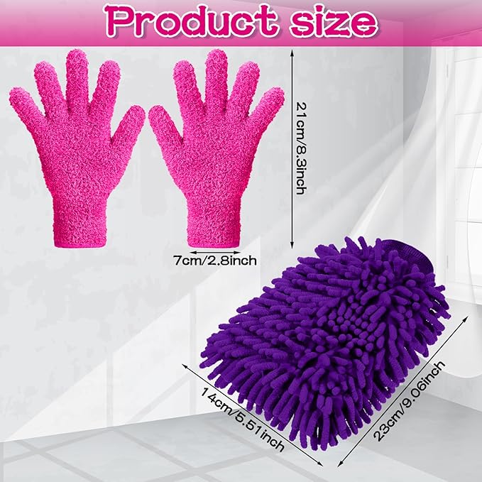 Potchen 6 Pcs Microfiber Dusting Mitt Gloves Microfiber Washable Dusting Gloves Car Wash Mitt for Leaf Cleaning Plant
