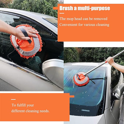 LumiMokki 62 " Car Wash Mop Kit - Car Cleaning Mop with Long Handle Stainless Steel Pole for RVs, SUVs, Trucks and Buses (Orange)