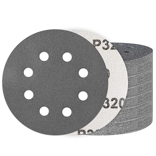 100PCS 5 Inch Hook and Loop Sanding Discs 320 Grit, 8 Hole Wet Dry Orbital Sander Sand Paper, Silicon Carbide Sandpaper for Automotive Wood Metal Glass