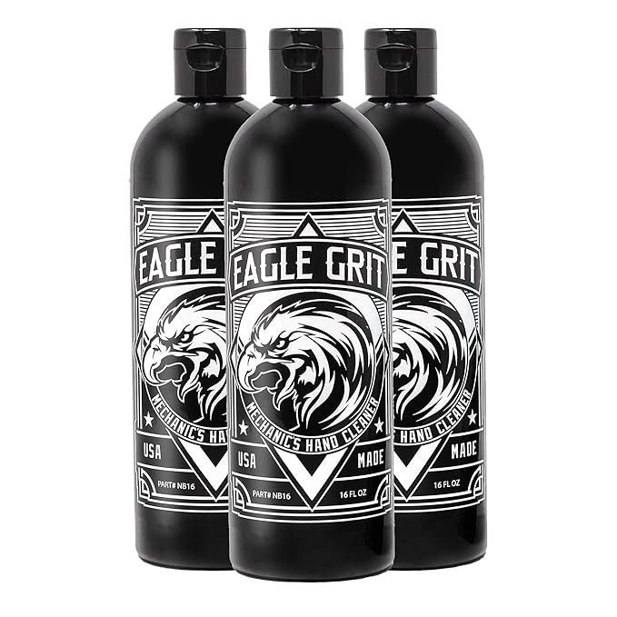 Eagle Grit Heavy Duty Industrial Hand Cleaner – USA Made Mechanic Soap – Silica-Based, Solvent-Free Hand Degreaser – Removes Grease, Oil, Paint, & More – Moisturizing, Drain & Eco-Friendly – 3 x 16 Oz