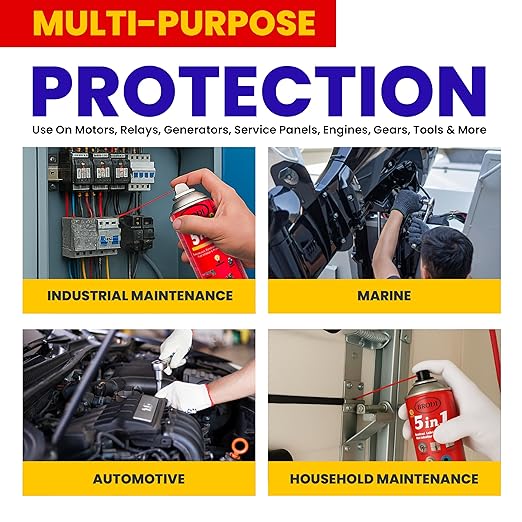 5-in-1 Industrial Lubricant Spray, Moisture Displacer, Deep Penetrant, Rust Blocker, Long Lasting Lubricant, Safe for Live Circuits, Tools & Machinery (Pack of 1)