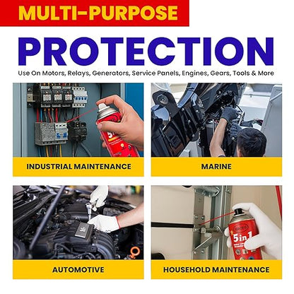 5-in-1 Industrial Lubricant Spray, Moisture Displacer, Deep Penetrant, Rust Blocker, Long Lasting Lubricant, Safe for Live Circuits, Tools & Machinery (Pack of 1)