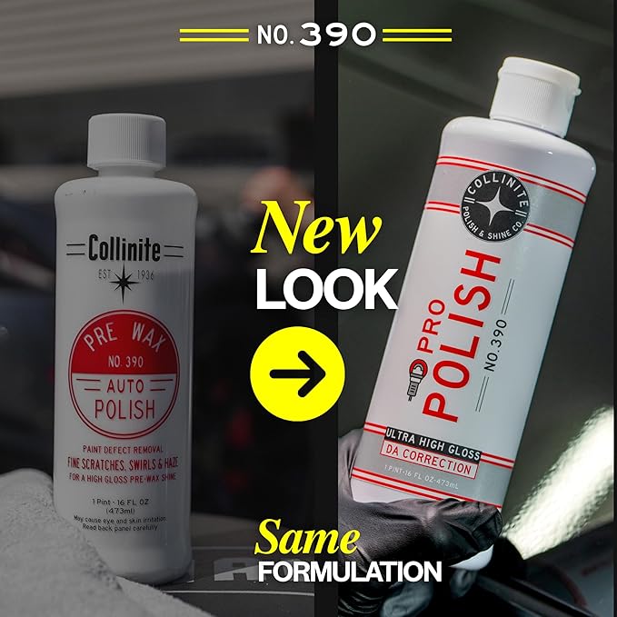 Collinite 390 Machine Polish 16 fl oz - Removes Swirls, Fine Scratches, Compound Haze, Wash Marks/High Gloss & Mirror Finish/DA Use on Cars, Trucks