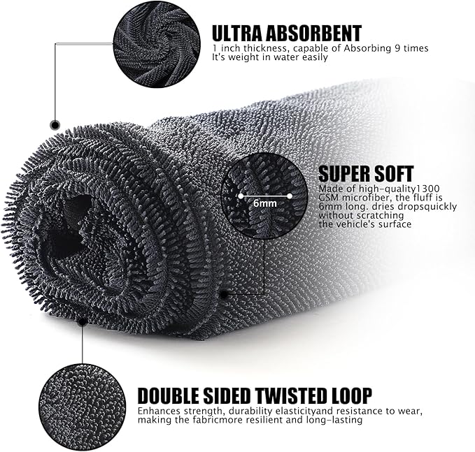 2Pack1300 microfiber towels for cars 36“ x 24” & 24“ x 16” and 2 Double Sided Car Wash Mitts Set, Super Absorbent, Scratch-Free, Reusable, For Car Detailing, Washing, Waxing, Motorcycle, Windows