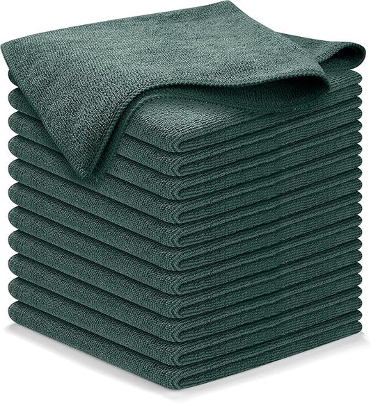 USANOOKS Microfiber Cleaning Cloth - 12Pcs 12.5x12.5 inch High Performance - 1200 Washes, Ultra Absorbent Microfiber Towels for Cars Undercarriage, Rims and Engine Bay Cleaning -Microfiber Cloth Green