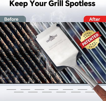 Bristle-Free Steam Cleaning Grill Brush,with Extended Luxurious Rosewood Handle and 1 Replacement Head,BBQ Grill Cleaning Brush Kit,Safe Grill Cleaner for Outdoor Grill,Gifts for Men/Dad