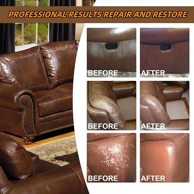 Jughozu Leather Repair Kit for Furniture, Sofa, Jacket, Car Seats & Purse, Vinyl Repair Kit with Easy Instructions. Fix Tears, Scratches, Holes & Peeling on Genuine, Faux, Bonded.(Brown)