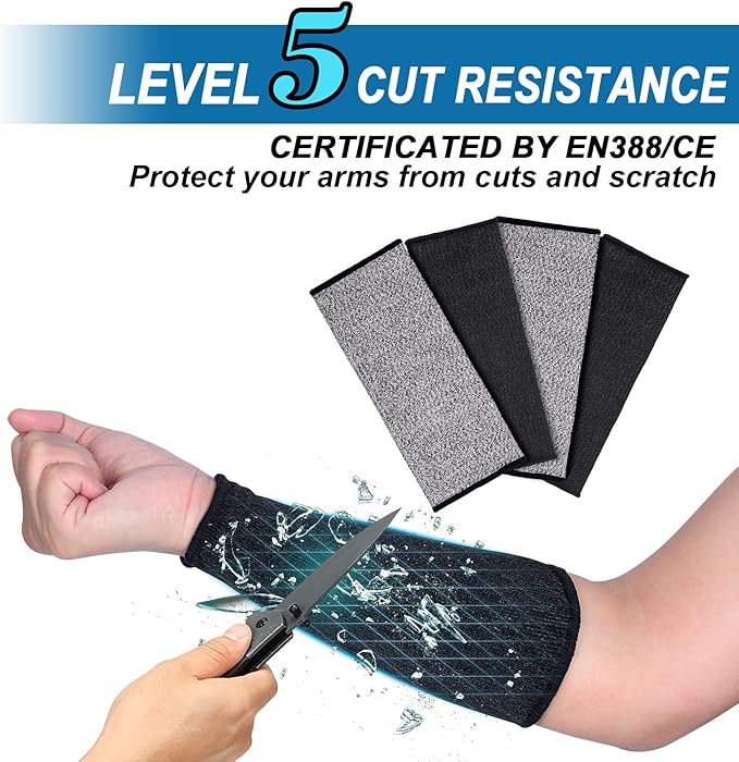 ReHaffe 2 Pairs Forearm Protector Sleeve Cut Resistant Level 5 Protection,10" Long Arm Sleeves Comfort Stretchable Arm Guards Thin Skin for Women Men Work(1 Black + 1 Gray)
