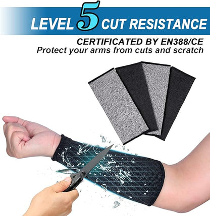 ReHaffe 2 Pairs Forearm Protector Sleeve Cut Resistant Level 5 Protection,10" Long Arm Sleeves Comfort Stretchable Arm Guards Thin Skin for Women Men Work(1 Black + 1 Gray)