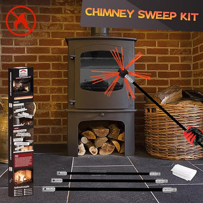 Cleancraft 46 Feet Chimney Sweep Kit, Chimney Cleaning Kit with 14 Flexible Black Chimney Rods, Chimney Brush, Rotary Chimney Cleaning System Driven by Drill for Sweeping Fireplace