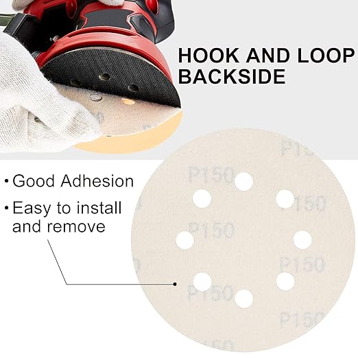 LotFancy 100 PCS 150 Grit Sandpaper, 5 Inch 8 Hole Sanding Disc Aluminum Oxide, Orbital Sander Sandpaper for Stripping Paint, Sand Paper for Wood, Plastic, Rust Removal, Random Orbital Sander Pads