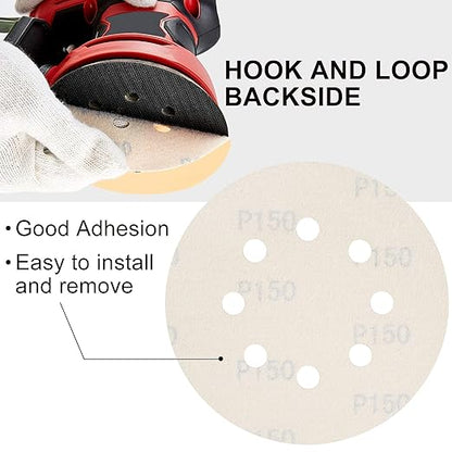 LotFancy 100 PCS 150 Grit Sandpaper, 5 Inch 8 Hole Sanding Disc Aluminum Oxide, Orbital Sander Sandpaper for Stripping Paint, Sand Paper for Wood, Plastic, Rust Removal, Random Orbital Sander Pads