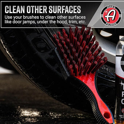 Adam's Wheel & Tire Brush Combo (2-Item) - Includes Wheel Brush & Tire Brush for Cleaning Rubber, Plastic, Chrome, Metal, Aluminum, Rim & Spoke Surfaces