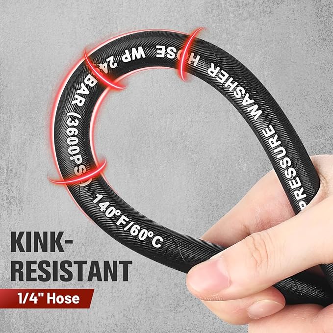 50FT Steel Wire Braided Washer Hose – Kink-Resistant, 248Bar / 3600 PSI, Burst-Resistant Replacement Hose with M22 Fittings – Compatible with Ryobi, Greenworks, Troy-Bilt, Most Power Washers.