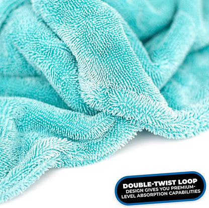 The Rag Company - The Liquid8r - Absorbent 70/30 Blend Microfiber Drying Towel for Cars, Trucks, SUVs, Safe for Detailing + Scratch Free, Twist Loop, 1100gsm, 25in x 36in, Aqua Blue