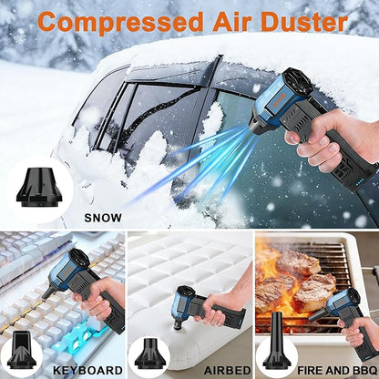 Air Duster -250000RPM- Snow Blower, Replaceable Batteries 2pcs,Long Life-mini Blower, 3-Gear Adjustable- Electeic Air Duster for Keyboard,PCs,Outdoors,Snow,Leaves,Car Cleaning (2*Batteries)