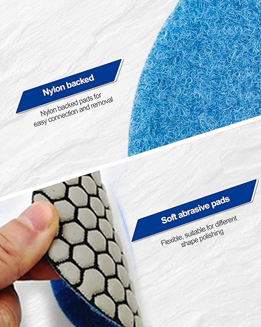 SHDIATOOL Dry Diamond polishing Pads 4 Inch Set of 7 Pieces Plus a Plastic Backer for Granite Marble Stone Quartz