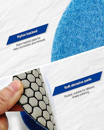 SHDIATOOL Dry Diamond polishing Pads 4 Inch Set of 7 Pieces Plus a Plastic Backer for Granite Marble Stone Quartz