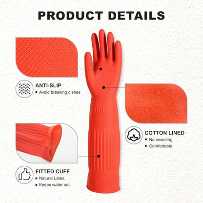 North Tower Rubber Gloves Kitchen Cleaning For Washing Dishing Kithchen, warmming Heat Resistant Dishwashing Gloves,18",2 Pairs Medium