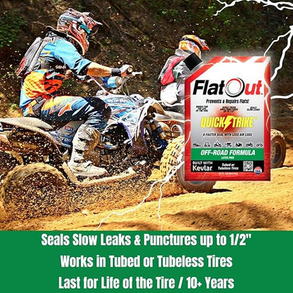 FlatOut QuickStrike Tire Sealant - Off-Road Formula - Prevents Flat Tires - Seals Leaks - Contains Kevlar - Tubeless Tire Sealant - 32-Ounce Bag - Pack of 4