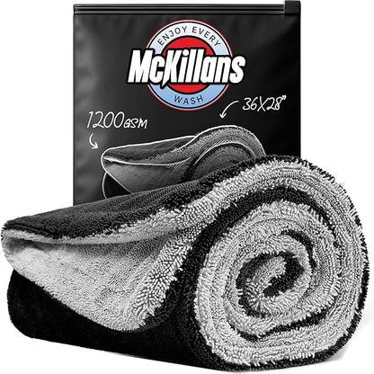 McKillans® Extra Large Dual-Color Car Drying Towel XL - Edgeless & Ultra Soft & Absorbent - 36" x 28" - 1200 GSM Twisted Loop Microfiber Towel for Cars - Drying Towel Car Detailing - Car Wash Towels
