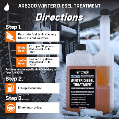 Archoil AR6300 Winter Diesel Treatment - Treats 275 Gallons - Additive for All Diesel Vehicles Includes Anti-Gel Protection