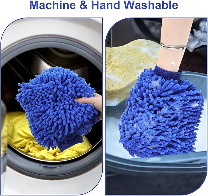 12 Pcs Microfiber Car Wash Mitt Set - Premium Car Washing Mitts with Scratch Free Coral Fleece, Ultra Absorbent Microfiber Wash Mitt for Auto Detailing (10.2 x 7.5 Inch, Blue)