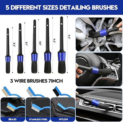 Qydipclin 24Pcs Car Detailing Kit, Car Detailing Brush Set, Car Wash Cleaning Kit, Car Detailing Brushes, Professional Car Care Kit for Interior Exterior Wheels, Blue