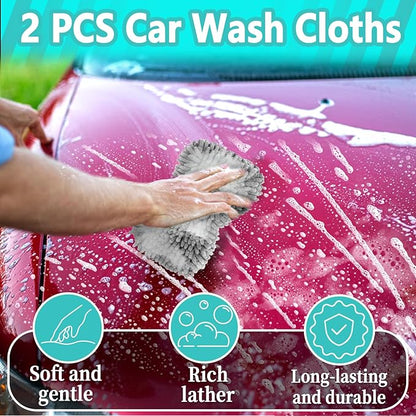 Microfiber Cleaning Cloths for Cars - 2 Pack Chenille Microfiber Wash Pads Gray Car Wash Pad for Gentle Cleaning of Cars Motorcycles Boats,Soft and Highly Absorbent,Easy to Clean and Reusable