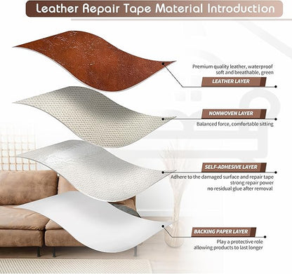 KING MOUNTAIN Leather Repair Patch,12 x 60 Inches self Adhesive Leather Repair Tape for Damaged Leather Furniture, Sofa Seating,Car Seats, Leather Goods（Brown）