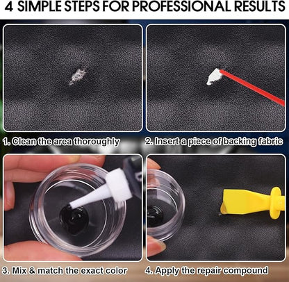 Black Leather & Vinyl Repair Kit for Furniture, Car Seats, Couch, Purse - Fix Scratches, Tears, Fading on Genuine, Faux, Artificial Leather - Super Easy Instructions with Color Mixing Guide