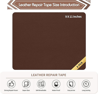 KING MOUNTAIN Leather Repair Patch,2 Packs 9 x 11 Inches self Adhesive Leather Repair Tape for Damaged Leather Furniture, Sofa Seating,Car Seats, Leather Goods(Medium Brown)